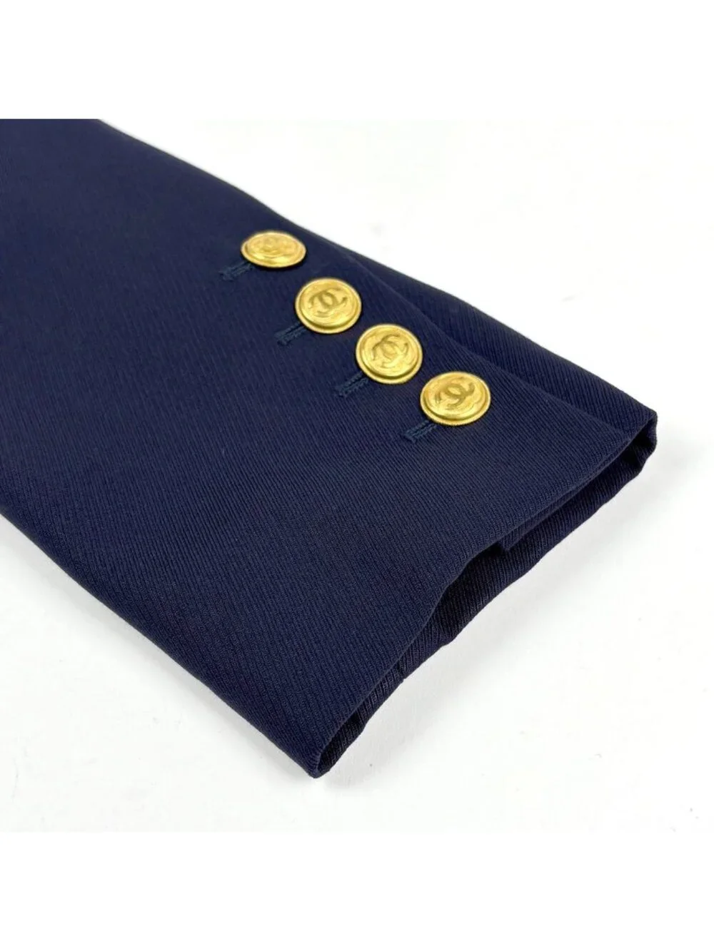 Chanel CC Logo Button Tailored Jacket Outer Wool Navy